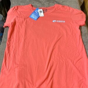 Women’s Costa T-shirt coral with turquoise/blue lettering XXL